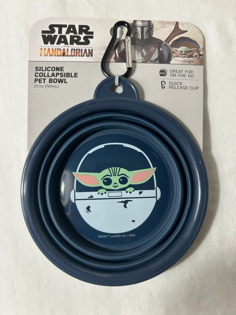 Star Wars Navy Silicone Collapsible Pet Bowl with Grogu Graphic